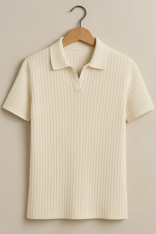 Cream Drop Knitted Polo Shirt