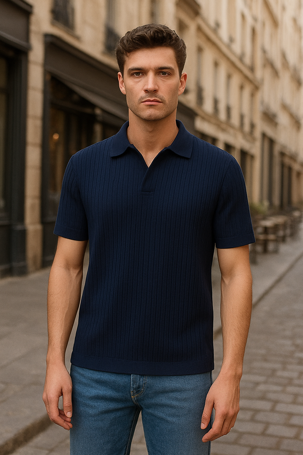 Navy Drop knitted Polo Shirt