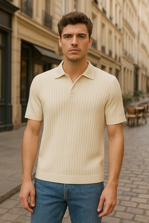 Cream Drop Knitted Polo Shirt