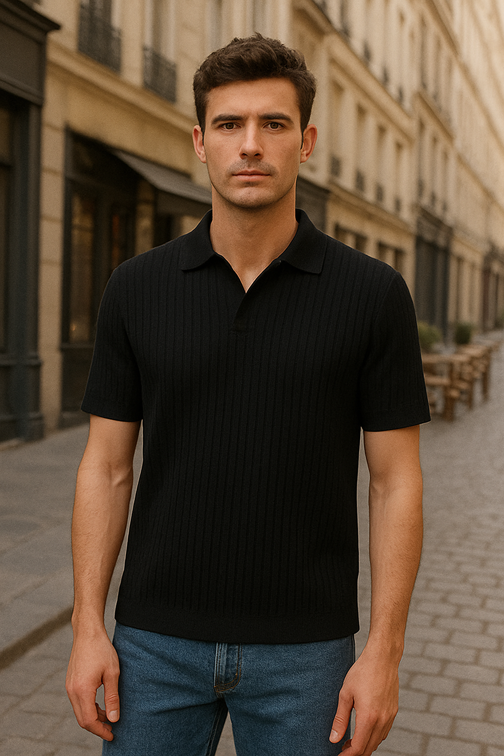 Black Drop knitted Polo Shirt